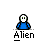 A 4x4 contact sheet of pixel art alien buddy icons with varying poses and green energy effects, each labeled "Alien" below the character.