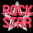 Pixelated red text reading "ROCK STAR" with silver accents on a black background, featuring stylized letterforms and scattered white speckles.