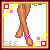 Pixelated image of a woman's legs in brown shoes with pink ankle straps, transitioning to a full-body view of a woman in a green grass skirt and leafy top, then a close-up of her face with a pink flower in brown hair, and finally the name 'Yna' in green script.