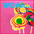 Pixelated image of three lollipops on a pink background with blue text fragments.