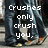 Pixelated image of two people in dark jeans standing on a sidewalk with text overlays about crushes and hearts.