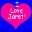 Two identical pink hearts on blue background with white text "I Love Jaret!" above and within each heart.