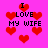 Pixelated red hearts and black text on a bright pink background with repeated 'I LOVE MY WIFE' phrases.