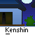 Pixel art animation of a character with long brown hair in a pink top, holding a sword, standing before a blue house with a dark door and green bush, with text bubbles appearing above.