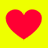 Four red heart shapes arranged in a on a bright yellow background, each with slightly different pixelation and edge definition
