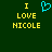 Green background with yellow text reading "I LOVE NICOLE" and a cyan pixelated heart symbol above the left side of the text.