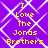 Purple background with white diamond lattice pattern and yellow pixelated text reading "I Love The Jonas Brothers" in four identical quadrants.