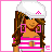 Animated contact sheet of a pixel-art character in pink-and-white striped outfit with white pants and hat, showing facial expressions, body poses, and text frames.