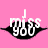 Pink background with black lip-shaped graphic containing white text "I miss you" in three variations showing pixelated animation changes.