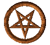 Brown circular and oval rings with a five-pointed star inside, rotating through multiple angles against a gray background.