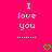 Pixelated text 'I love you' on bright pink background with green heart symbols below.
