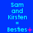 Blue background displays "Sam and Kirsten = Besties" text with changing symbols across three of identical text blocks