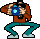 Pixelated character in brown shirt and teal pants holding blue camera, with two versions showing different head colors.