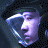 Pixelated animated contact sheet showing two frames of a Battlestar Galactica-themed buddy icon with a Cylon face and spaceship against dark space background