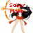 Pixelated anime-style character with long black hair holding a golden bow, wearing red and white outfit with purple accents, standing in a dynamic pose.