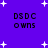 Purple background with white pixelated stars and four identical text blocks reading 'DSDC OWNS' in black blocky font.