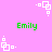 A static image with a pink background featuring repeated white square patterns and green text reading "Emily" in multiple locations.