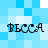 Four identical pixelated text elements reading "BECCA" arranged in a on a blue and white checkered background