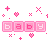 A 3x3 grid of animated pixel art frames showing the word 'baby' in pink block letters with floating heart and cross symbols on a gray background.