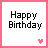Pixelated text 'Happy Birthday' and 'To Me' on white background with pink border and heart, animated transition between two states.