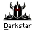 Pixelated icon of a black helmet with white cross and red eye, standing on jagged base, labeled 'Darkstar' below.