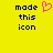 Yellow background with blue pixelated text reading 'made this icon' and a pink heart-shaped outline above the right side of the text.
