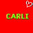 Red background with white pixelated heart symbol above two green 'CARLI' text blocks in blocky font.