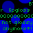 Pixelated green text on black background with blue circular shapes, repeating 'r lipgloss' and 'not glossy anymore!!!'