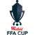 Pixelated icon of a dark blue trophy with two handles above a red crown and 'FFA CUP' text in dark blue on light gray background.