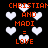 Pixelated orange text on black background with white hearts, repeating 'CHRISTIAN AND MADI = LOVE' in two