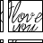 Static 48x48 pixel buddy icon featuring stylized text in a handwritten script with visible dithering and anti-aliasing on a white background, framed by black borders.