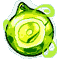 Four green and yellow circular icons with spiral patterns, each featuring a small looped handle at the top.