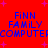 Red background with pink starbursts and blue text reading "Finn FAMILY COMPUTER" repeated twice in a pattern