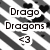 Pixelated black-and-white icon with 'Drago Dragons' text and '<3' symbol surrounded by abstract shapes.