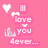 Pixelated pink background with white hearts and text reading "I love you 4ever..." in a stylized font, accompanied by cursive signatures.