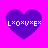 Four purple heart shapes on a bright pink background, each containing white pixelated text L*O*V*E with asterisks between letters.