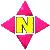 Yellow 'N' surrounded by pink diamond-shaped elements in six distinct configurations on gray background.