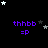 Purple text 'thhbb =P' repeated across a black background with scattered white and gray stars, some of which shift position between frames.