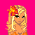 Pixel art of a blonde woman with flower in hair and orange bikini, standing on pink background with 'babe' text.