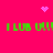Bright pink background with green text repeating 'I LUV U!!' in two horizontal , accompanied by pixelated heart and starburst symbols