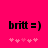A bright pink background displays two identical pixelated text strings 'britt =)' with five small light pink heart symbols beneath each string.
