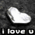 A static buddy icon with a white heart on dark textured background and text "i love u" below.