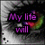 A four- of pixelated images with purple text overlays reading "My life will never be the same..." over varied backgrounds including a grayscale figure, a person in blue clothing, and a lined-paper background with "Edward Cullen" text