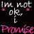 A 5-frame animated contact sheet showing a repeating text-based animation with pink and white pixelated text on black background, featuring "Im not ok," "Promise," and star symbols in various arrangements across frames.