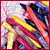 A 5x5 contact sheet of animated frames showing a pixelated icon with colorful sticks and text labels changing across frames.