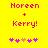 Yellow background with pink text 'Noreen + Kerry!' and five small hearts below, two versions of the same design side-by-side.