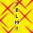 Yellow background with red diamond pattern and vertical black text reading '!!ELM!!' in four identical
