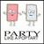 Two cartoon phone characters with arms and legs stand side-by-side, one pink with heart-shaped eyes and a smiling mouth, the other light blue with neutral eyes and mouth, above the word 'PARTY' in pixelated text.