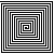 A black-and-white static image featuring a series of concentric square outlines forming a spiral pattern that narrows toward the center.