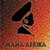 A pixelated icon with a gradient background transitioning from dark brown to orange, featuring three black triangular shapes arranged in a vertical pattern with a small circular shape between the top and middle triangles.